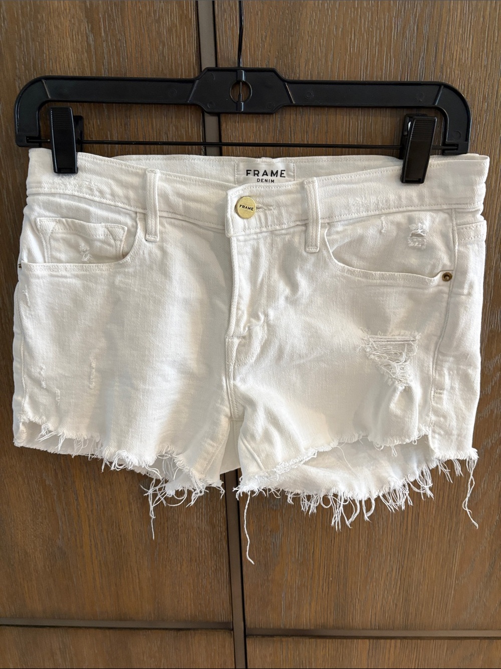 Frame Denim White Frayed High-Rise Jean Shorts